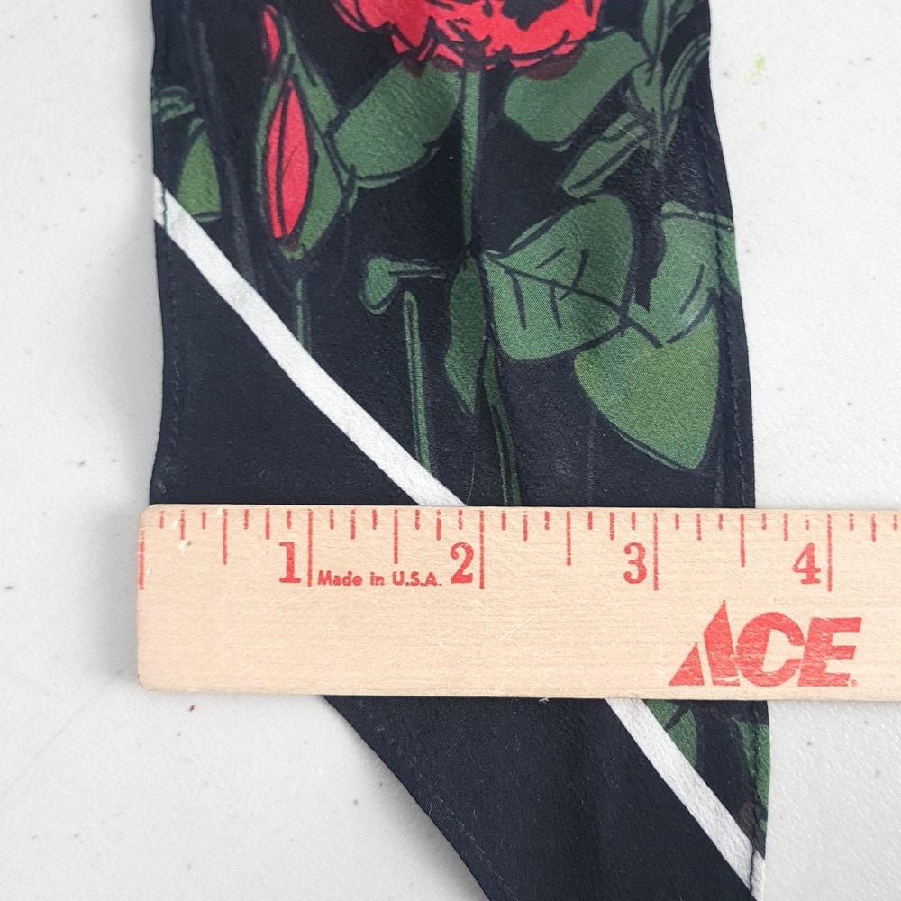 Rockins Scarf Womens One Size Black Silk Roses Barbed Wire Skinny Made UK - Picture 13 of 16